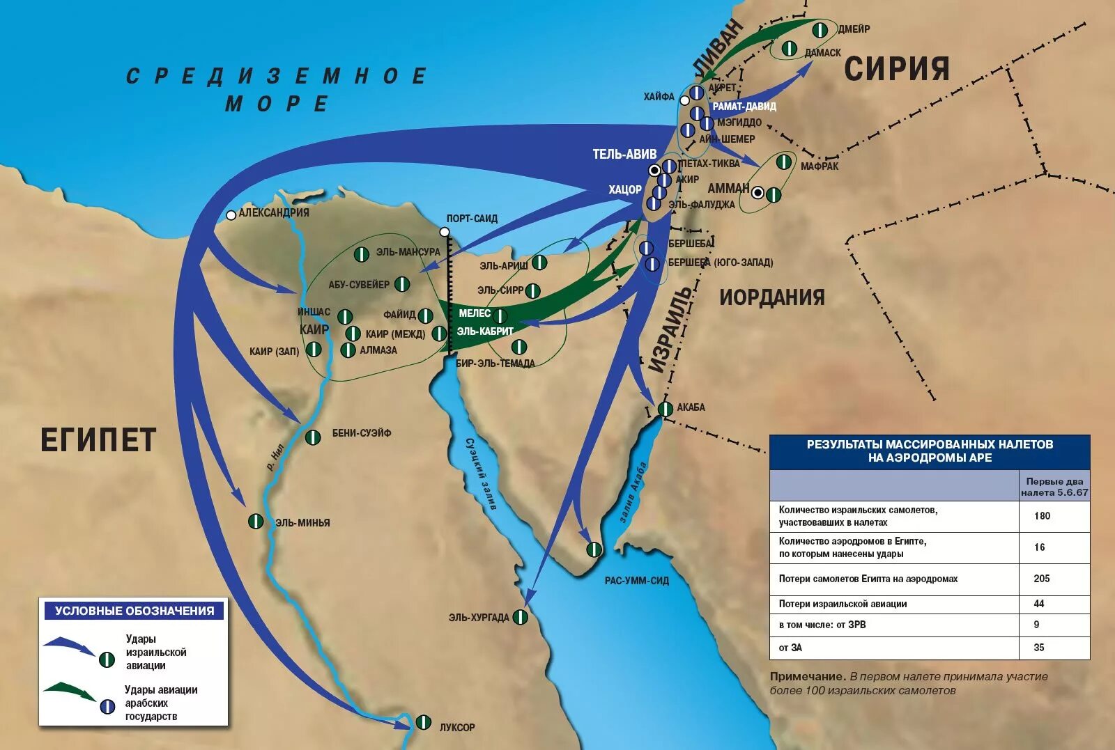 Карта Арабо израильской войны 1967. Египет в начале июня