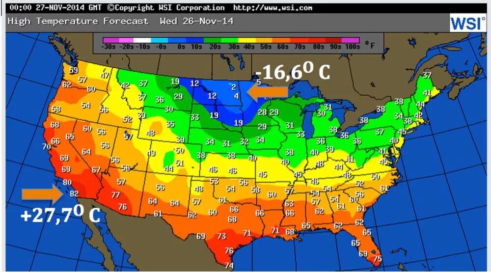 Какая температура воздуха в сша. Климатическая карта США со Штатами. Карта температур США. Средние температуры США. Средняя температура по Штатам США.