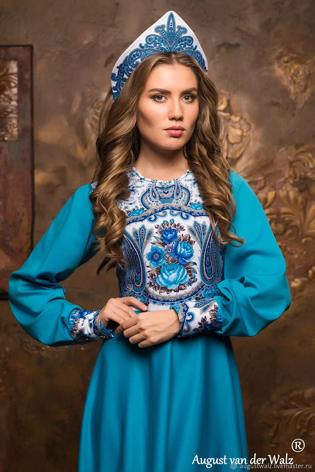 Коктейльное платье в русском стиле. Русский стиль синий. Синее русское платье