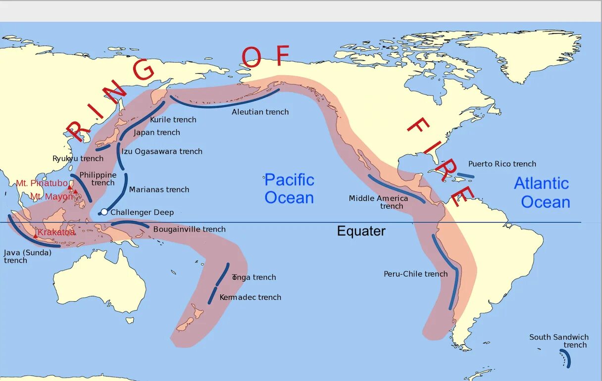 Где находится тихоокеанское огненное кольцо. Тихоокеанское вулканическое огненное кольцо. Перуанско-чилийский жёлоб. Курило Камчатский глубоководный желоб.