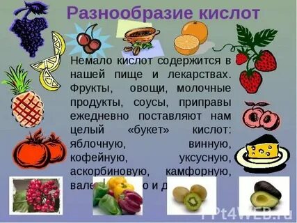 Содержание кислот в овощах