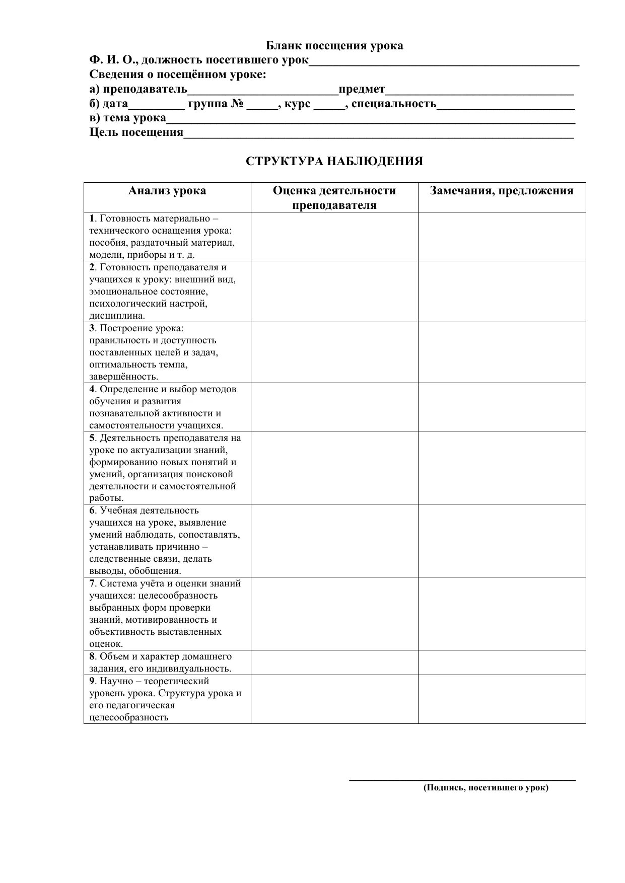 Взаимопосещение уроков образец. Бланк анализа урока образец заполнения. Бланк анализа посещенного урока завучем образец. Бланк анализа посещения урока. Анализ посещения уроков администрацией школы по ФГОС бланк.