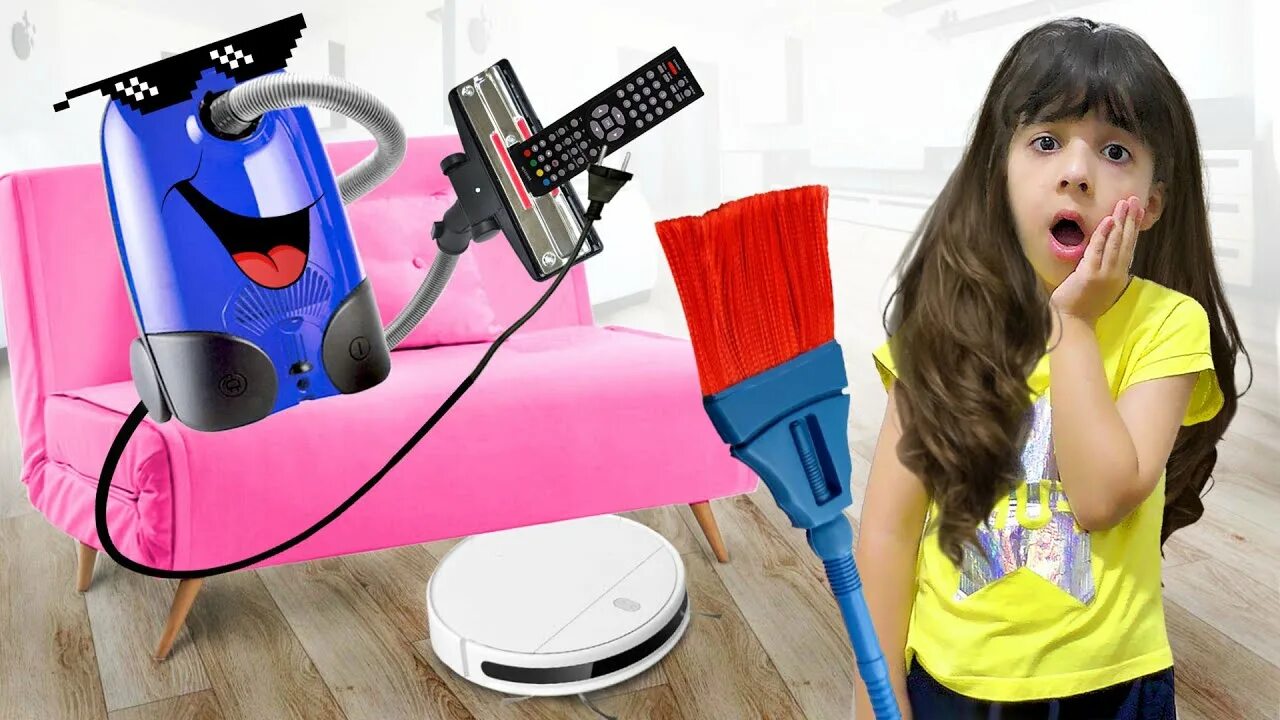 Включи уборку роботом пылесос. Злой пылесос. веселый пылесос. страшный пылесос. засасывает ребенка пылесосом.