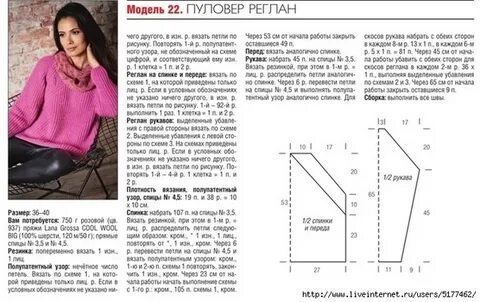 Кофта реглан описание схема