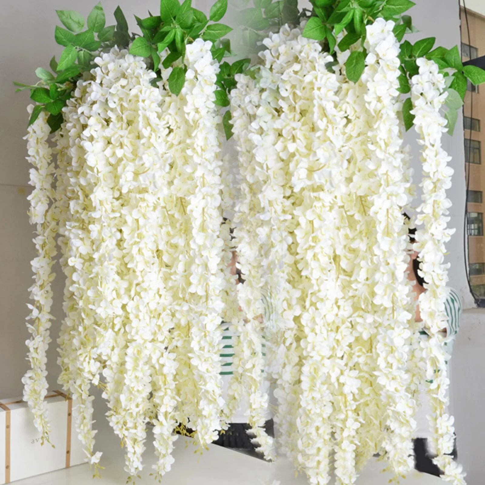 Вистерия Лонг белый цветок. Цветочная лоза Глициния. Искусственные цветы для декора.