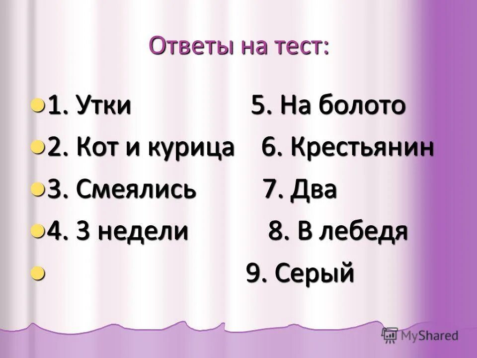 Гадкий утенок тест 3 класс с ответами