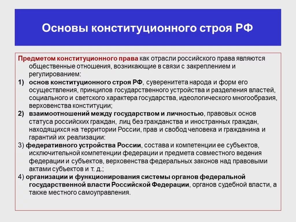 Основы конституционного строя РФ. Конституционное право основы.