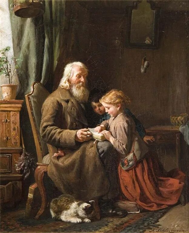 Бабушка рассказывает. Немецкий художник феликс шлезингер. Бабушка рассказывает внуку. Мальчик с бабушкой. Рассказы бабушка учит внука.