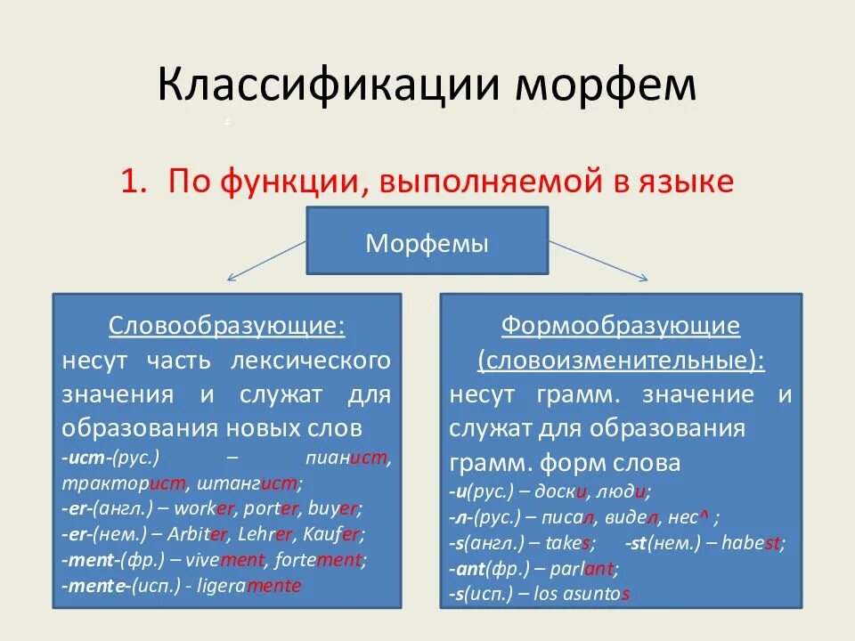 Классификация морфем. Типы морфем по функции. Классификация морфем русского языка таблица. Словообразовательные морфемы примеры. Означает морфемный