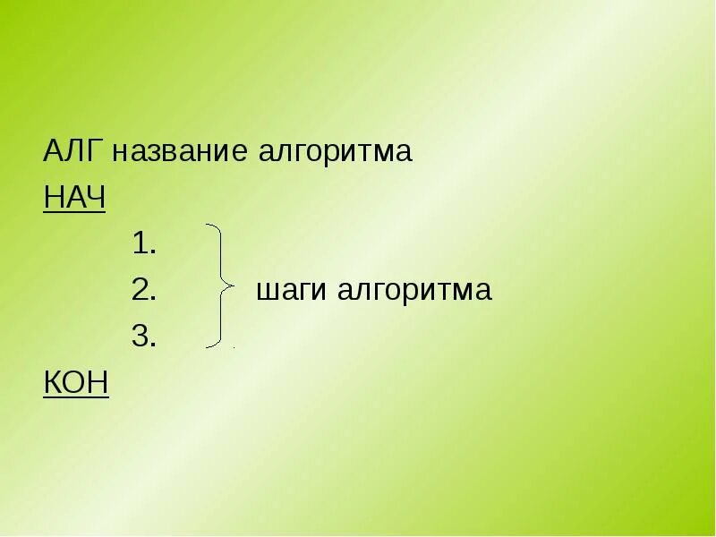 Выбери имя алгоритма. Алг нач кон. заголовок алгоритма. алг нач кон что дан алгоритм. алга.