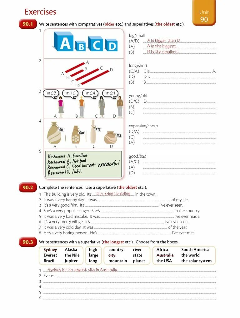 Exercises ответы. Exercises Unit 90 ответы. Unit 90 exercises 90.1 ответ. Write sentences with Comparatives older etc.