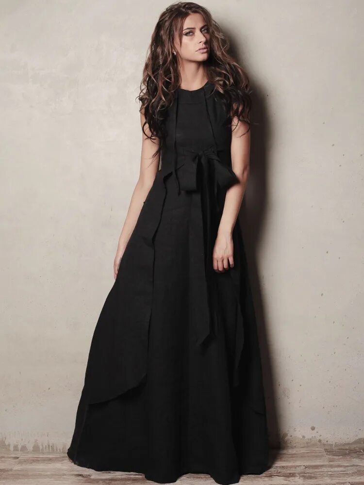 Модели длинных рукавов. Платье Вест Радиваска лён. Длинное платье. Черное длинное платье. Длинный сарафан.