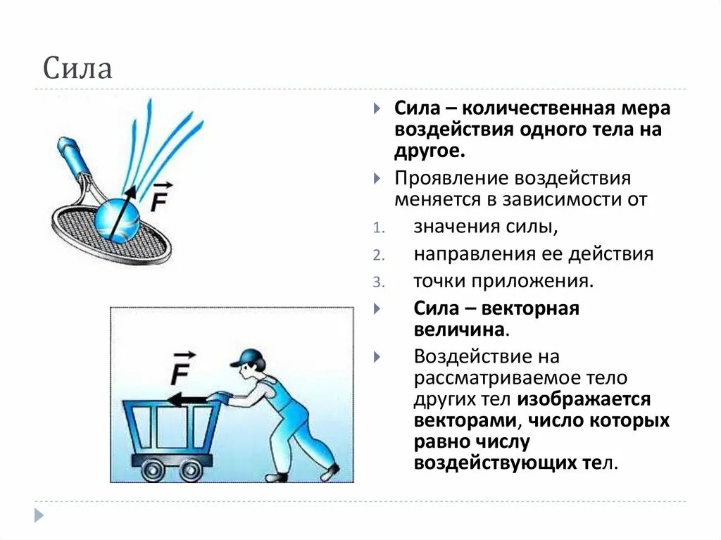 Меравоздецствия одного тела еа другое. Мера воздействия одного тела на другое. Сила Количественная мера воздействия. Сила Векторная величина. Сила качественная и количественная