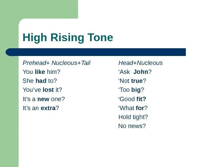 Rise Tone. The High Rise Tone. Falling Rising Tone. Fall Rise Tone.