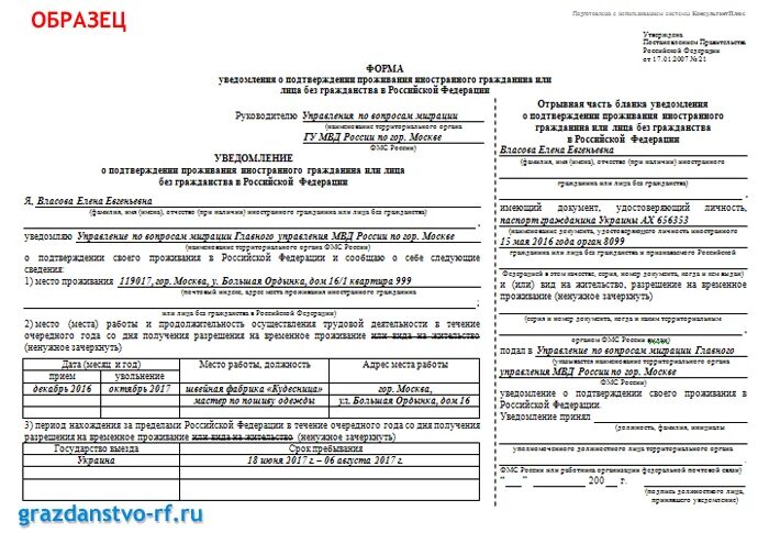 Прием на работу с внж. Уведомление о подтверждении проживания иностранного гражданина. Форма уведомления о проживание иностранных граждан в РФ. Уведомление РВП образец заполнения. Образец заполнения уведомления о подтверждении проживания.