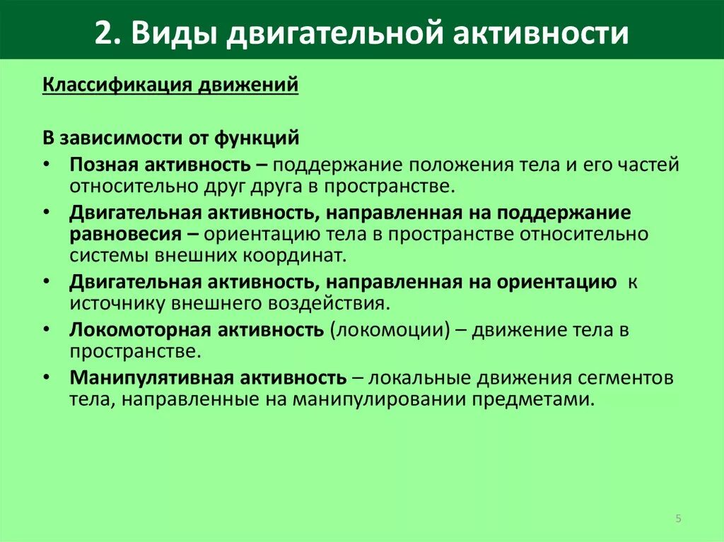 Виды физиологической активности