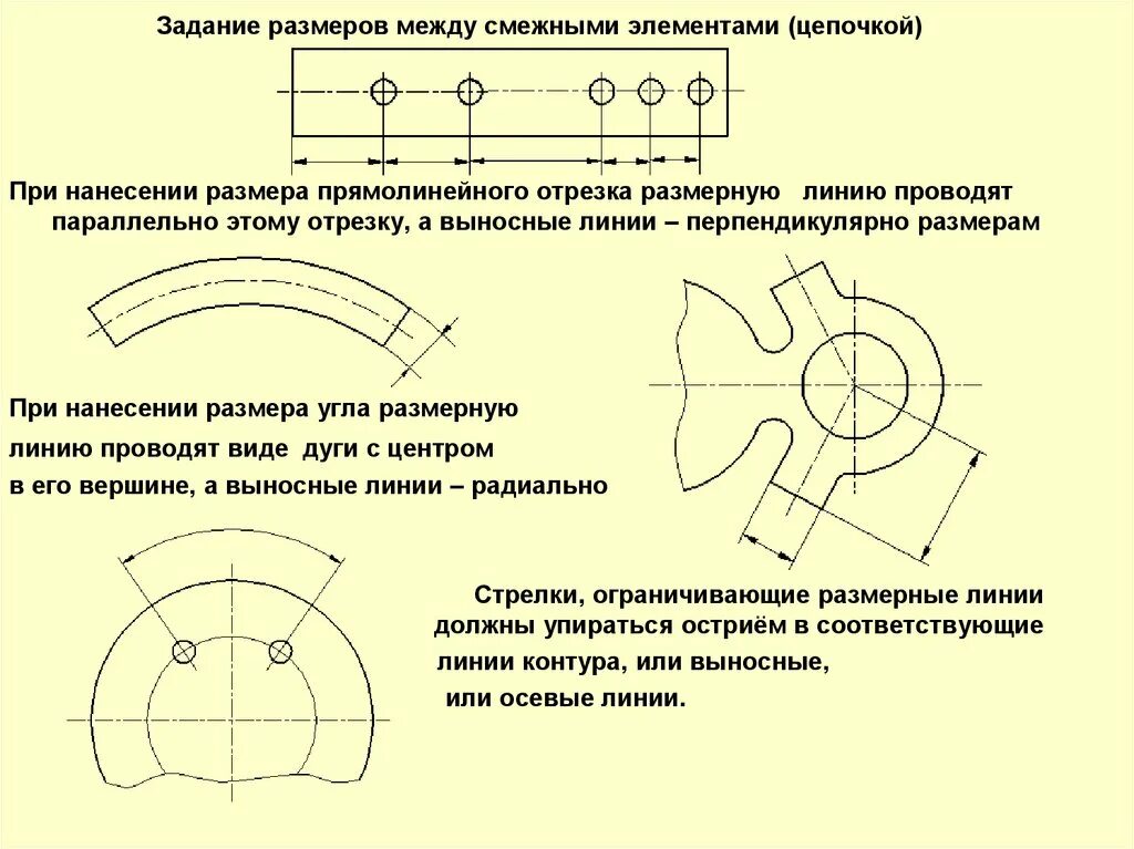 Выносные линии проводят. Выносные и размерные линии на чертеже. Выносные и размерные линии проводят. Заданием размеров между смежными элементами. Нанесение размерных линий на чертеже.