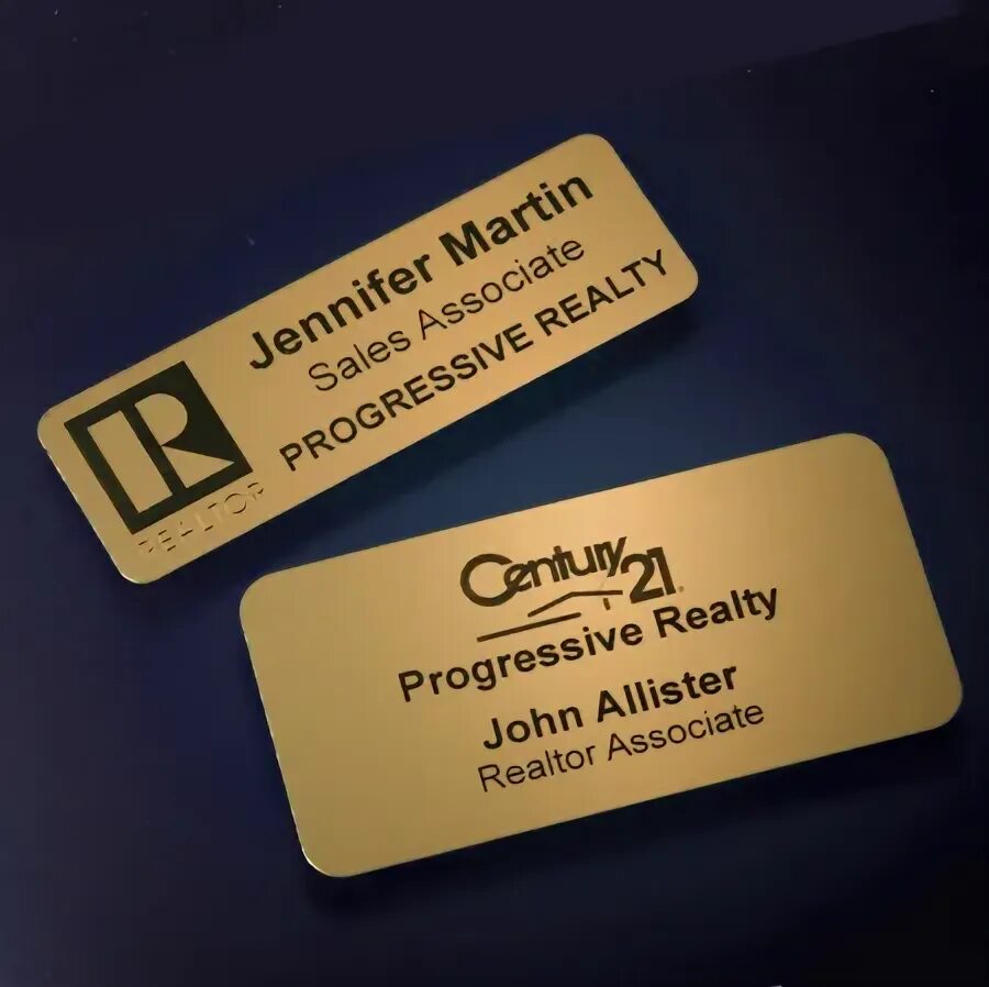 Name tags advanced name. Name tag badge. safety pin name tags. name printing company. gold metal intercontinental name badge with pin fastening.
