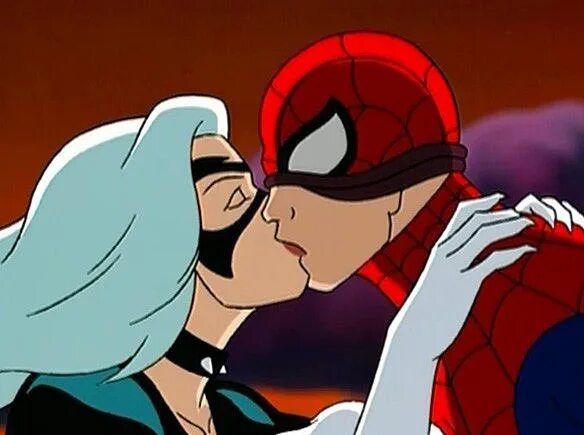 Кошка паук комиксы. Поцелуи человека паука и черной кошки 1994.