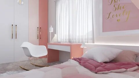 girl room baby pink gold 3D Render Interior design Project modern 