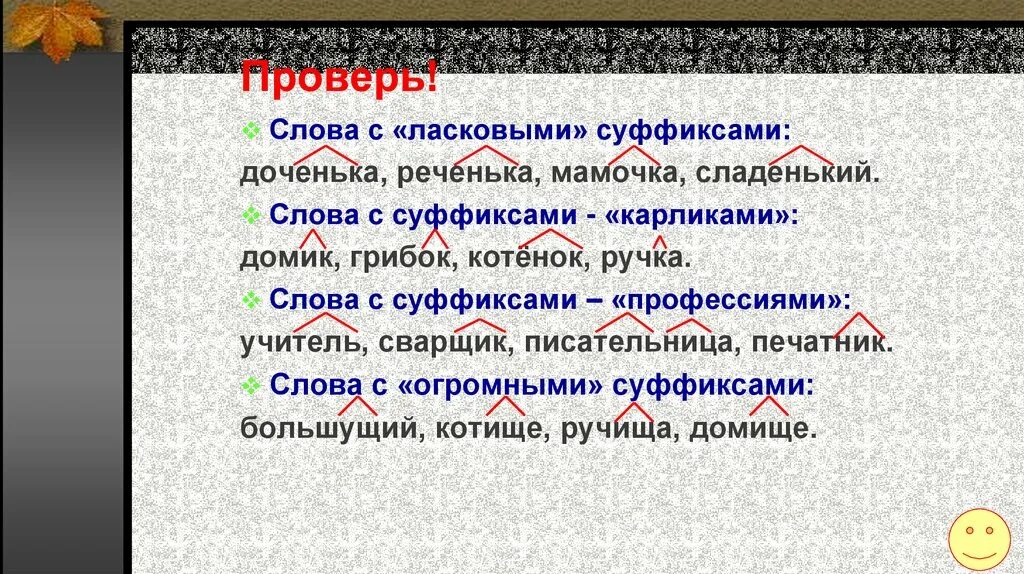 Суффикс слова включена. Слова с суффиксом к. Слово. Суффикс. 20 Слов с суффиксами.