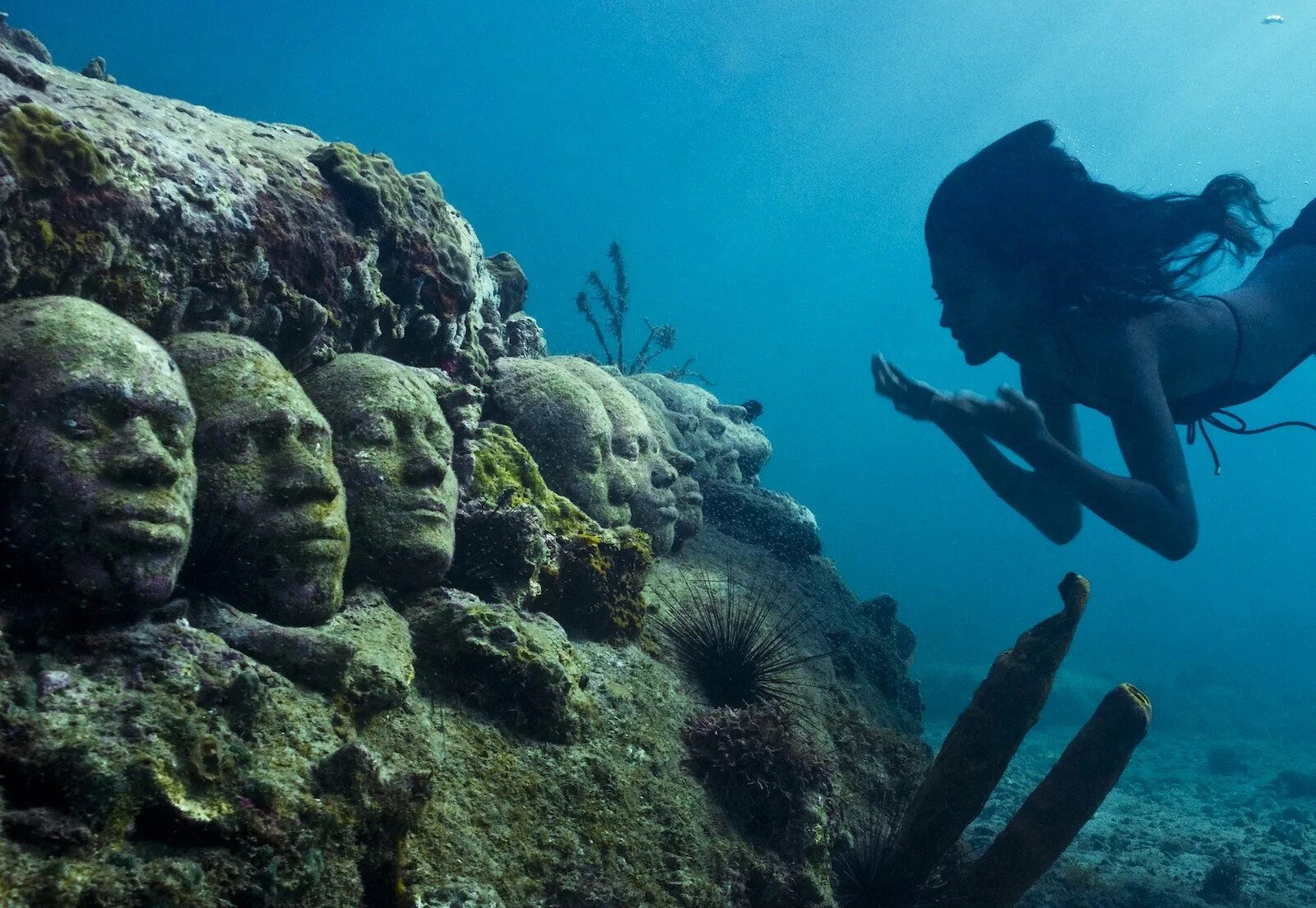 Спуститься на дно океана. Подводный музей Джейсона де Кайрес Тейлора. Подводный парк скульптур Гренада. Канкун Мексика подводный музей. Мексика дайвинг музей подводных скульптур.