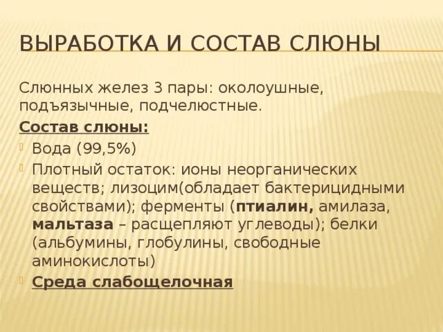 Состав сока слюны