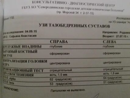 Норма углов тазобедренных суставов у ребенка