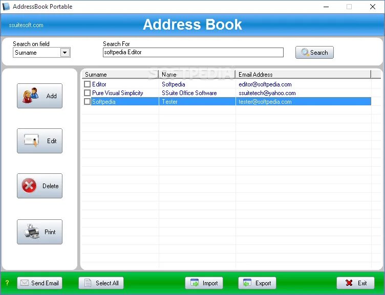 The address book. Address of Office. SSUITE Office. Manage address book. Addressbook