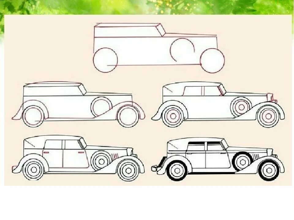 Машину карандашом поэтапно. Автомобиль рисунок. Машины для рисования. Рисунки для срисовки машины. Рисование автомобиля для детей.