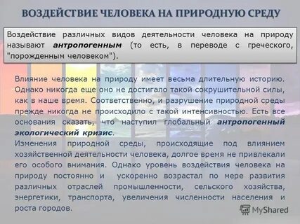 Влияние деятельности человека на среды жизни