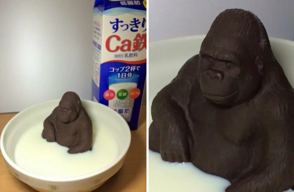 Какашки обезьян. Шоколадная горилла в молоке. Шоколадная обезьяна. Шоколадная обезьяна в молоке.