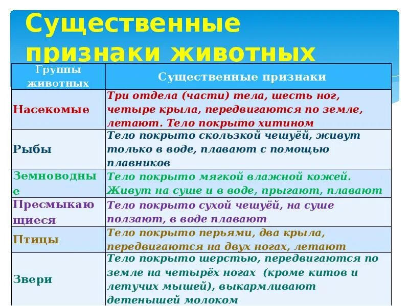 Характерные признаки представителей группы. Признаки групп животных. Группы животных и их признаки. Группы живого. Характеристика групп животных.