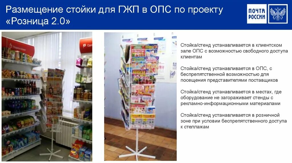 База опс оренбург. Розничная торговля почта России. Розничные магазины примеры. Выкладка товара на почте России. Выкладка открыток в магазине.