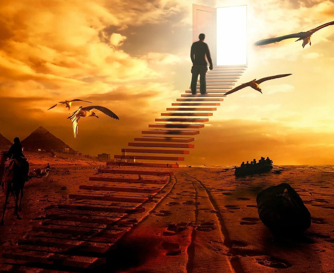Туда где счастье. Лестница жизни. Лестница к Богу. Дорога на тот свет. Лестница уходящая в небо.
