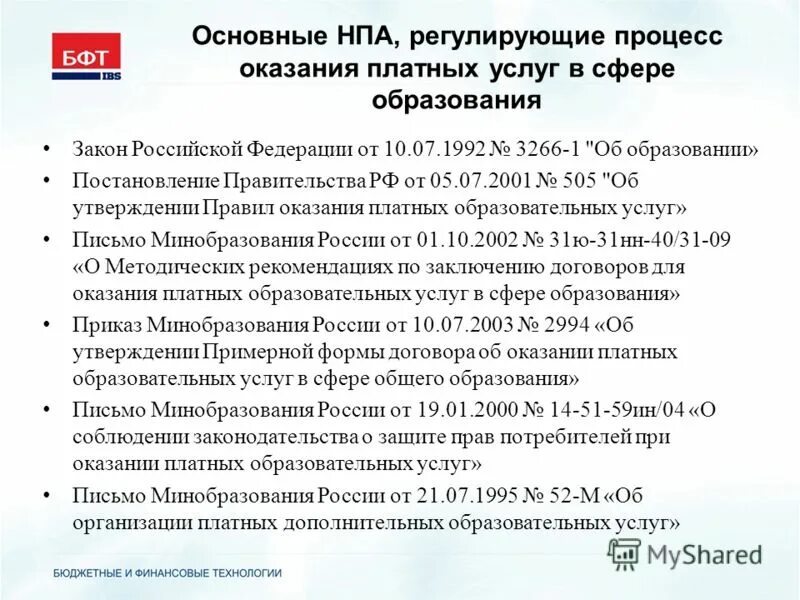 Назовите основные нормативно правовые акты