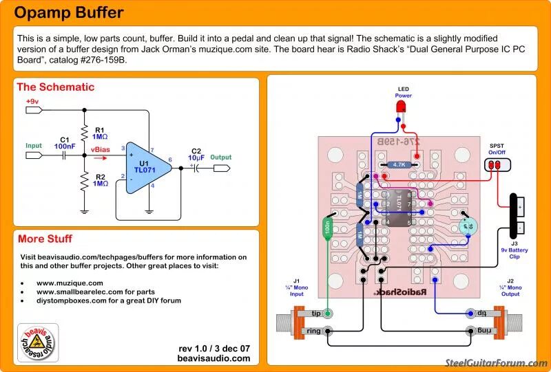Direct buffer. Guitar buffer schematic. opamp buffer. discrete op amp. input buffer pedal.