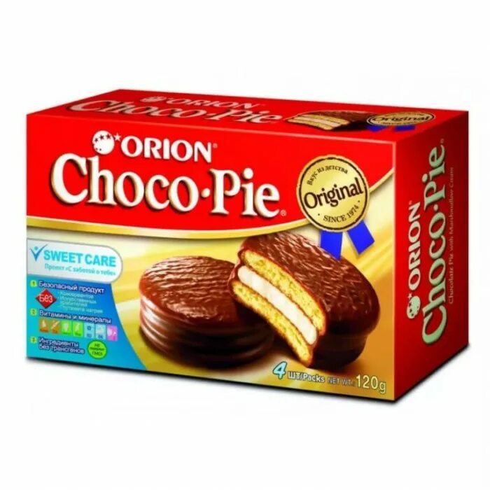 Чоко пай сколько. Печенье Orion Choco pie. Чоко Пай Орион оригинал. Пирожное Orion Choco pie 120 гр. Печенье Orion Choco pie Original 4шт.