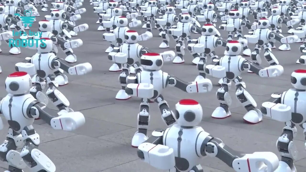 Где робот танцует. Толпа роботов. Много роботов. Несколько роботов. Куча роботов.