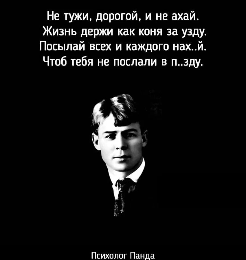 И не ахай жизнь держи. Стих посылай всех и каждого. Жизнь держи как коня. Есенин не тужи дорогой.