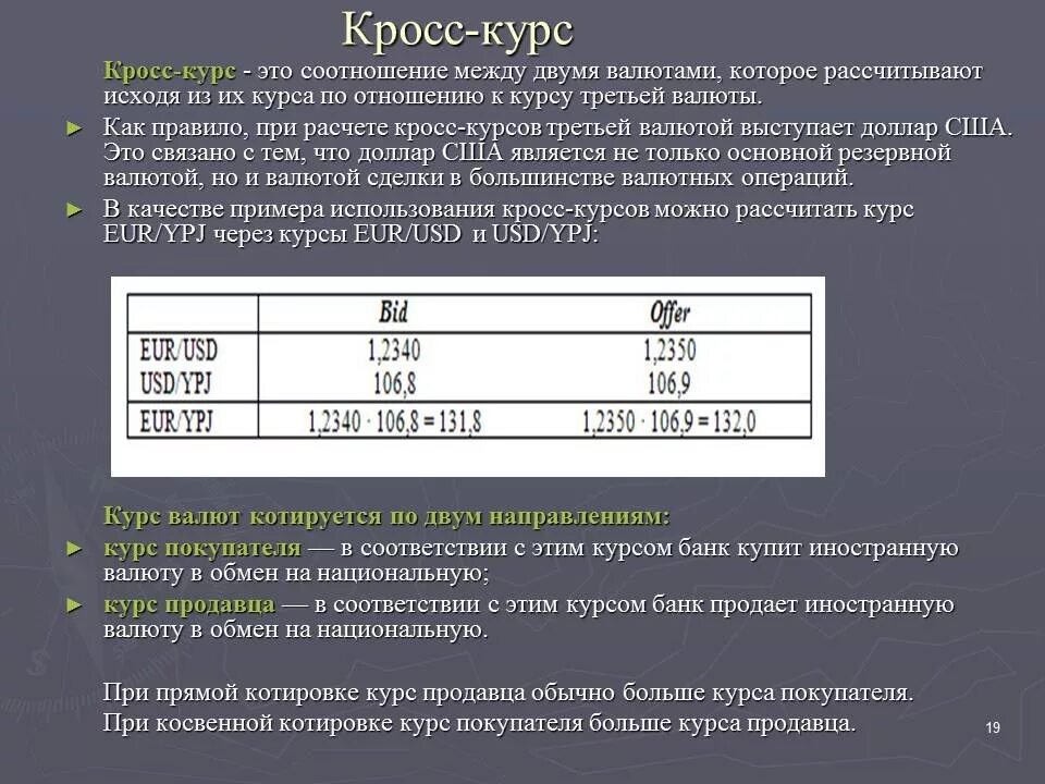 Определить курс покупки. Валютная котировка кросс-курсы. Формула расчета курса валют. Расчет кросс курса валют. Формула кросс курса валют.