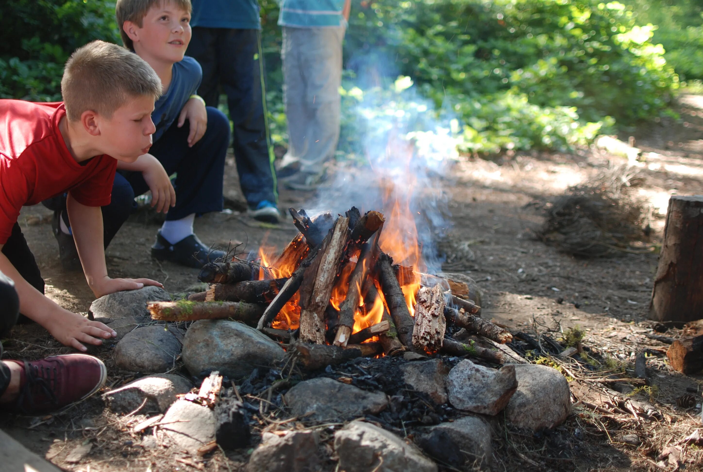 Лагерь с костром в лесу. Make a Bonfire. Build a Fire. Костер в здании.