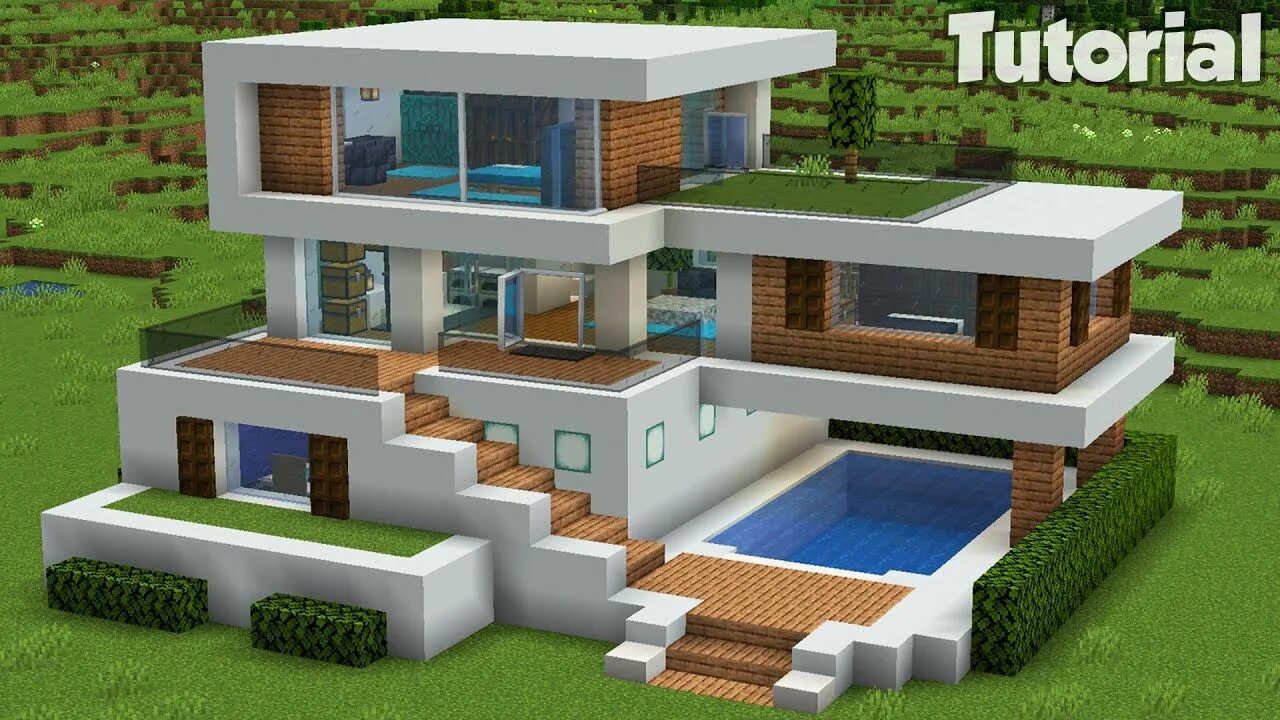 Minecraft modern house tutorial. Large modern house майнкрафт. красивая вилла в майнкрафт. майнкрафт modern house tutorial. дом с колоннами майнкрафт большой.