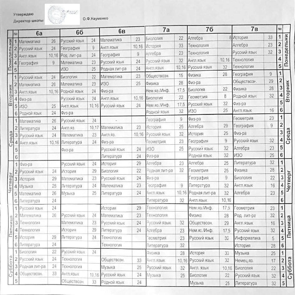 сош 30 расписание уроков