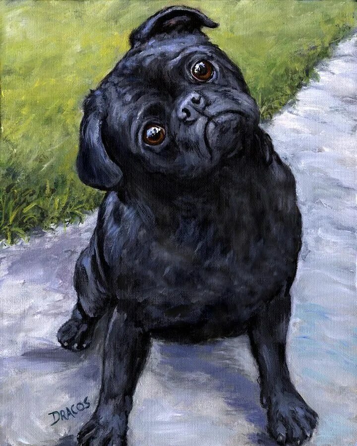 У меня был пес по кличке булька. Мопс черный. Мопсы в живописи. Собака Мопс черный. Черный Мопс арт.