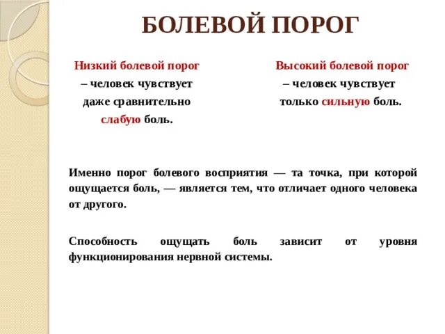 Болевой порог разница