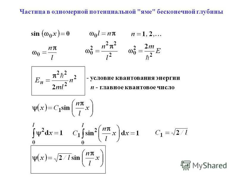 Частицы в одномерной потенциальной яме