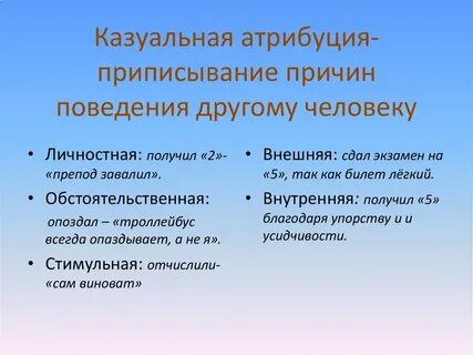 Приписывание другим людям причин поведения называется