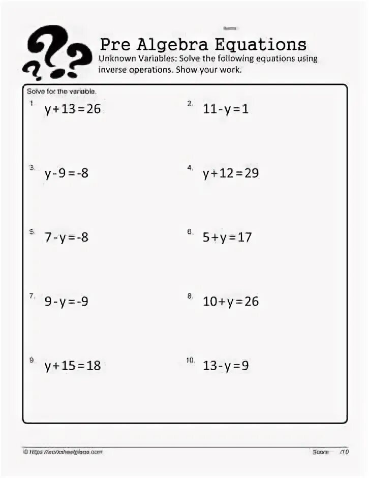 Variables unknown. Equations and Unknowns.