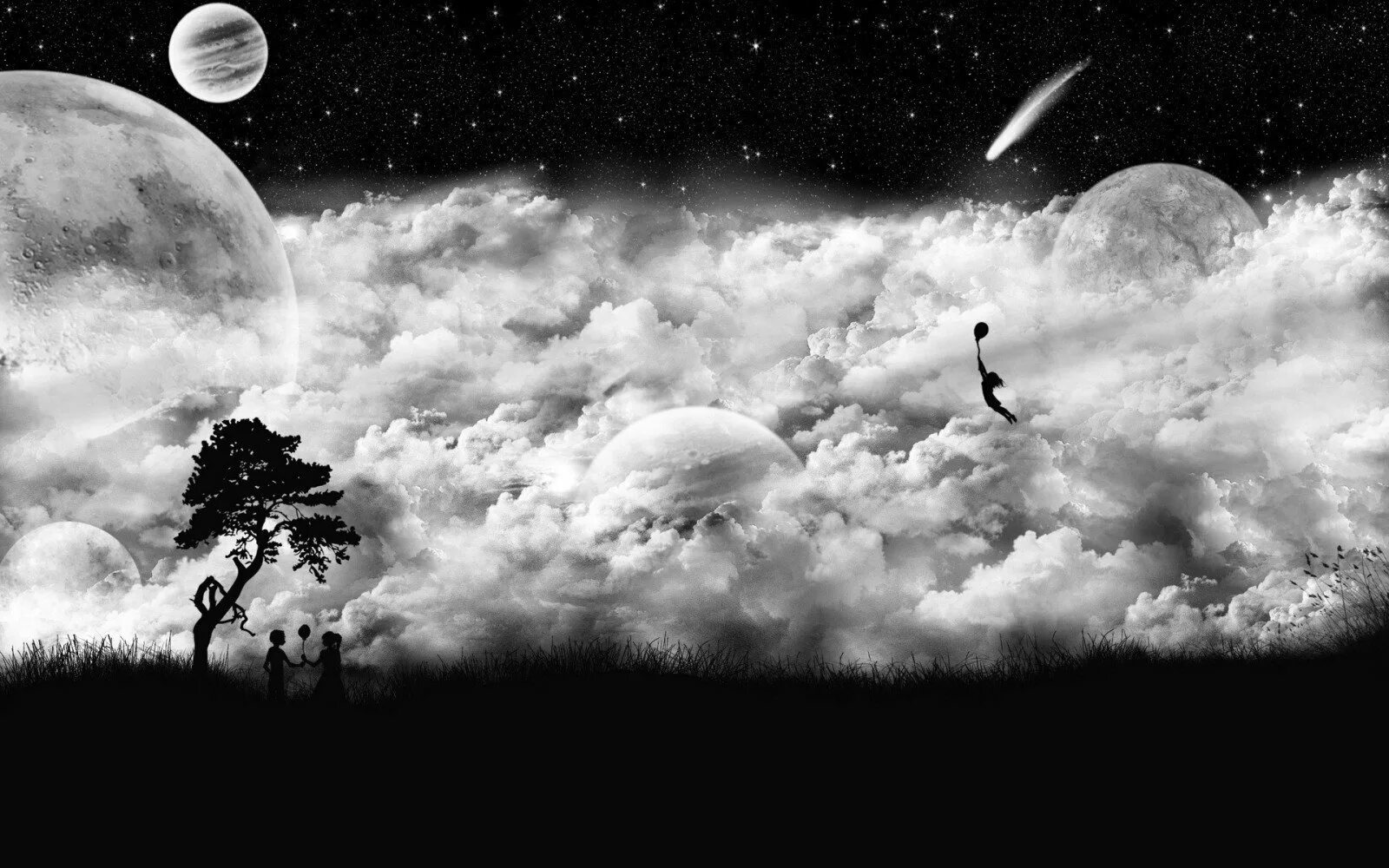 Картина темная луна. Белый космос. Космический пейзаж. Космос черно белый. Луна в облаках.